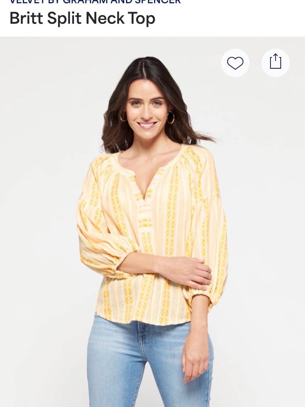 Velvet by Graham & Spencer Yellow and White Striped Embroidered Boho Blouse - Picture 2 of 13